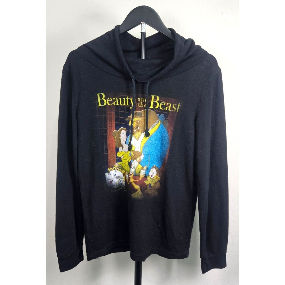 Disney Princess Beauty & the Beast Hoodie Women's Small Black Cowl Neck Pullover
